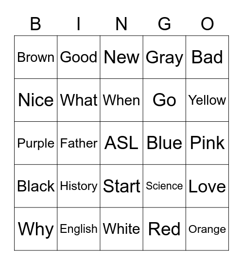 ASL Unit One Bingo Card