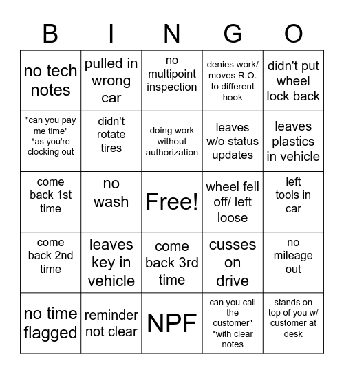 Employee Addition Bingo Card