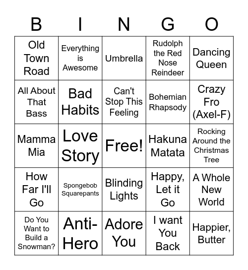 Music Trivia Bingo Card