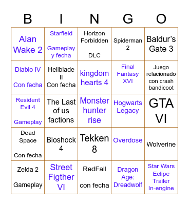 The Game Awards 2022 Bingo Card