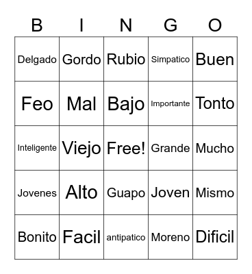 Spanish Bingo Card
