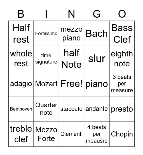 Music Bingo Card