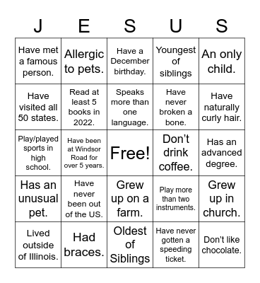 Got Jesus? Bingo Card