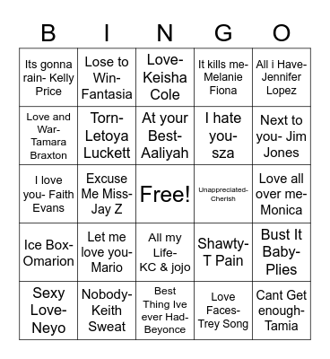 R&B BINGO Card