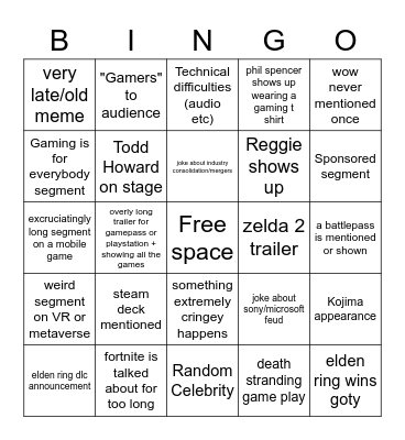 The game awards bingo Card