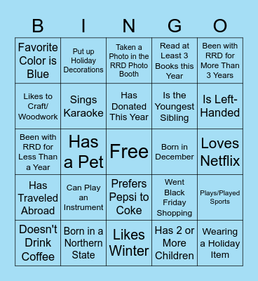 RRD Holiday Bingo 2022 Bingo Card