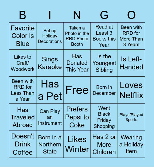 RRD Holiday Bingo 2022 Bingo Card