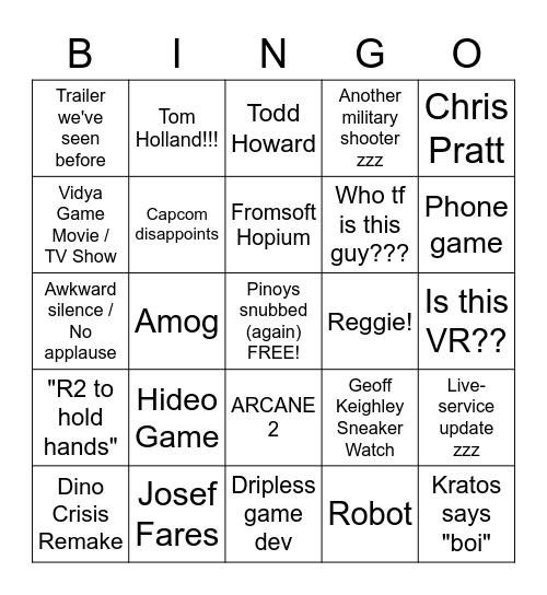 Game Awards RPG Bingo Card