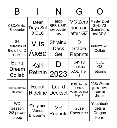 Vanguard 2023 Bingo Card