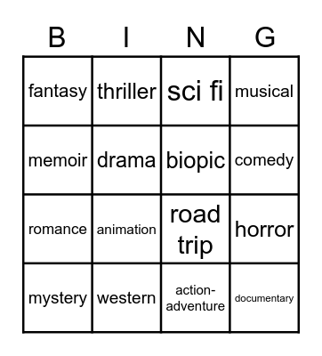 GENRE Bingo Card