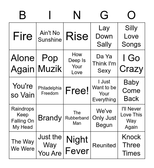 70s Bingo Card