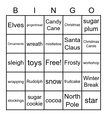 Christmas Vocabulary Bingo Card