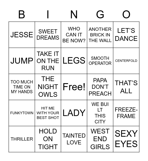 80s Bingo Card