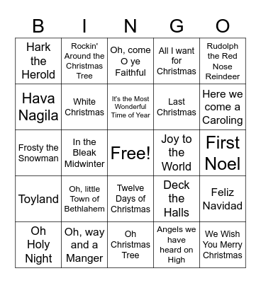 Holiday Musical Bingo Card
