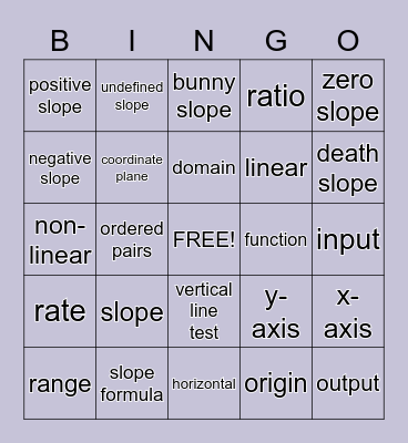 Algebra 1 Bingo - Functions Bingo Card