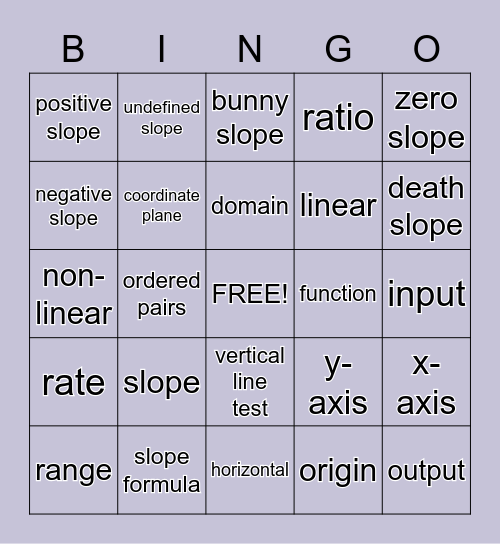 Algebra 1 Bingo - Functions Bingo Card