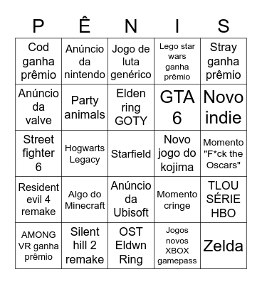 Game Awards Bingo Card