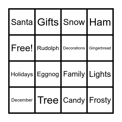 Holiday Bingo Card