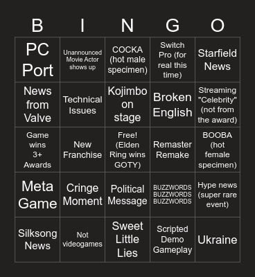 Dorito Awards Bingo Card