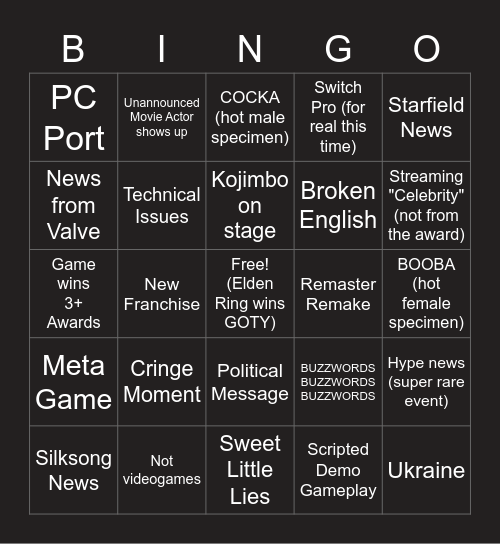 Dorito Awards Bingo Card