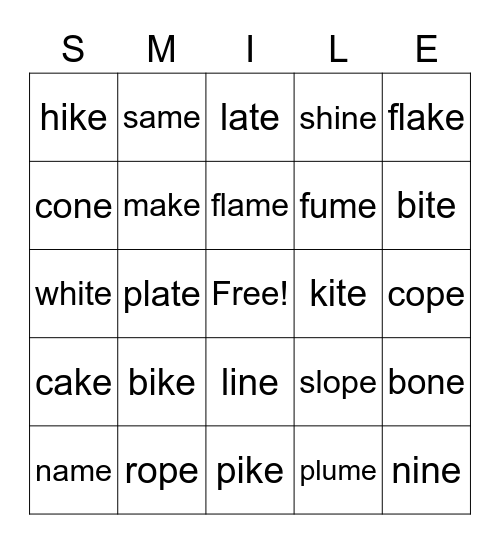 Magic E Bingo Board Bingo Card