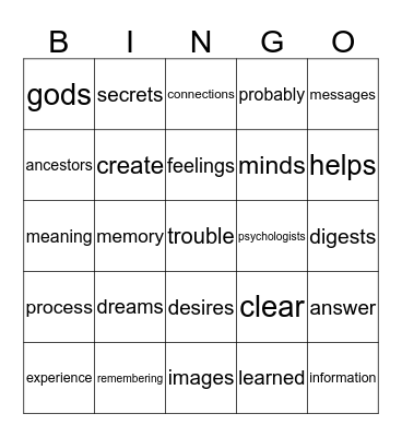 Sleeping And Dreaming 3 Bingo Card