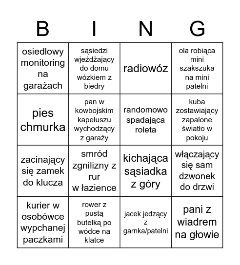 Czerwony dwór bingo Card
