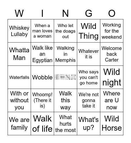 Songs that Start with W Bingo Card