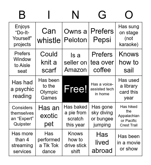 Team Bingo Card