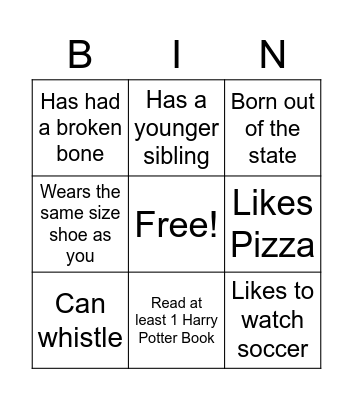 Getting to Know You Bingo Card