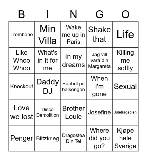Julebord- Musikkbingo Card