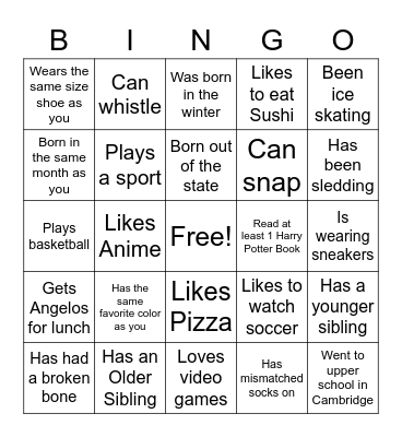Getting to Know You Bingo Card