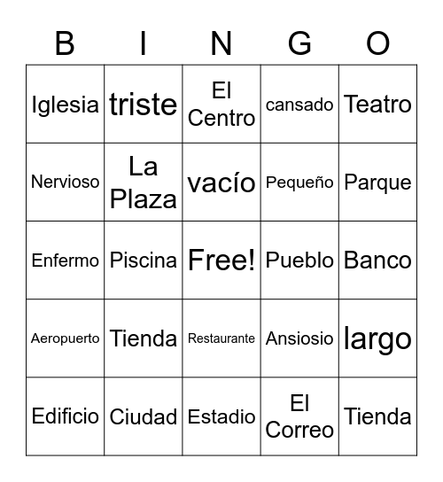 Lugares en la ciudad Bingo Card