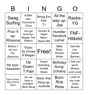 HIP HOP BINGO Card