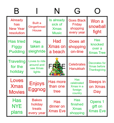 XSA Holiday Bingo Card