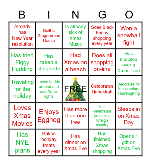 XSA Holiday Bingo Card
