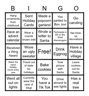 Det 4 Holiday Bingo Card