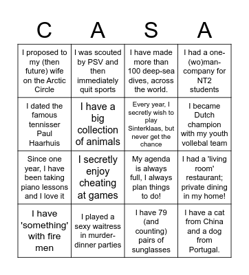 Casa Winter Party Bingo Card