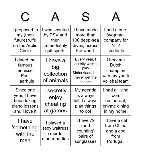 Casa Winter Party Bingo Card