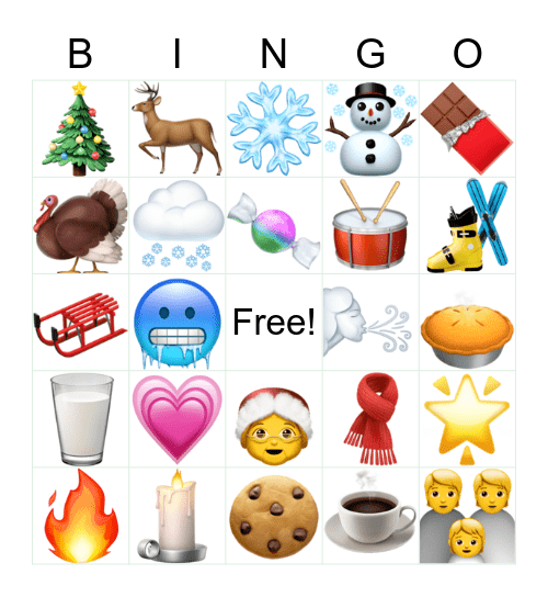 Holiday Emoji Bingo Card