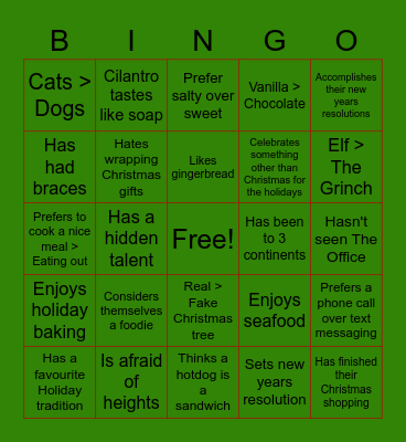 WIL Team Holiday Bingo Card