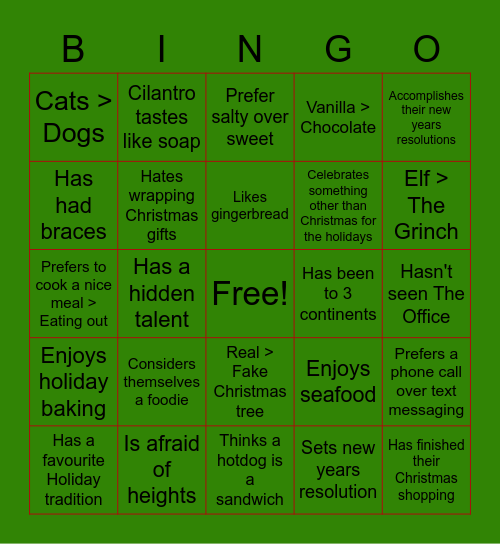 WIL Team Holiday Bingo Card