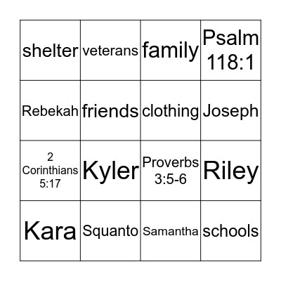 Bible Verse Bingo Card