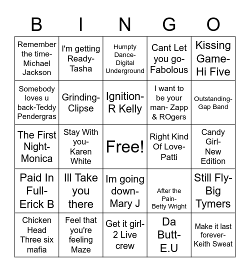 Throwback Bingo Card