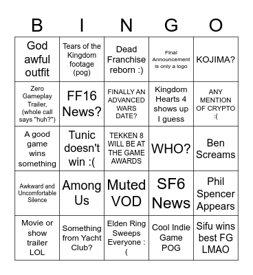 Game Awards Residentsleeper Bingo Card