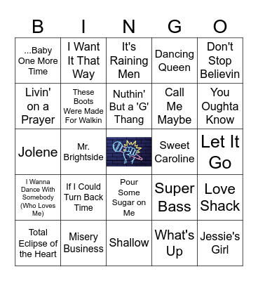 Billboard Top Karaoke Songs Bingo Card