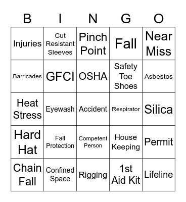 MLN Safety Bingo Card