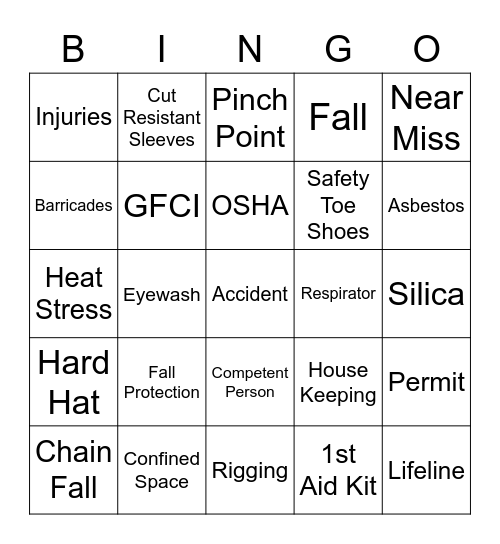 MLN Safety Bingo Card