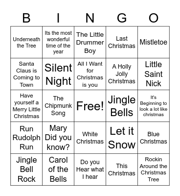 Christmas Music Bingo Card
