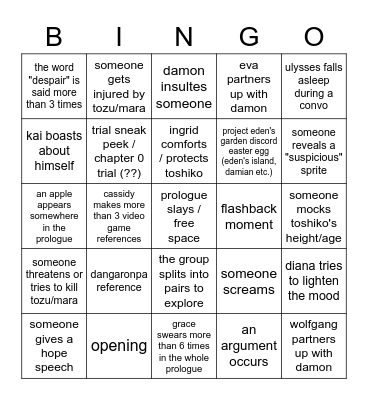 project eden's garden prologue / chapter 0 bingo Card